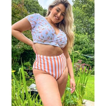 Floral Wrap-Front Cap-Sleeve Plus-Size Swim Top