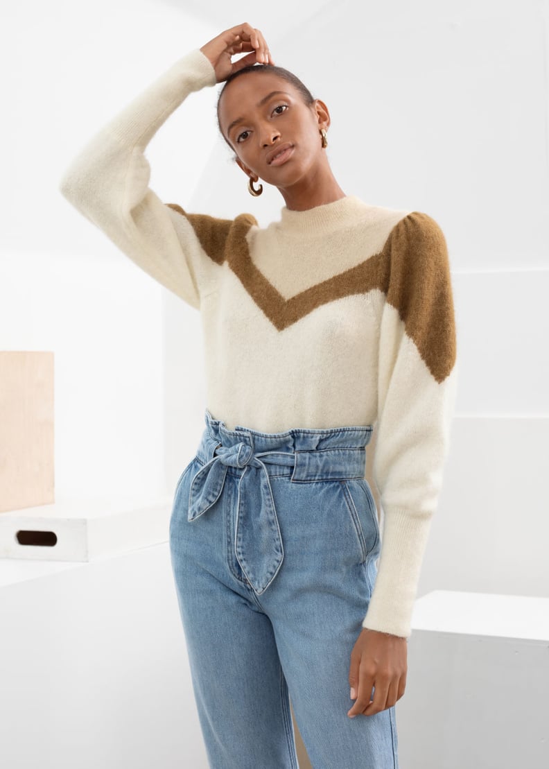 & Other Stories Color Block Puff Sleeve Sweater