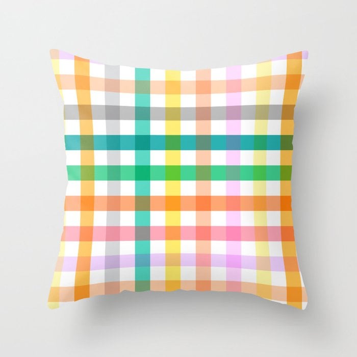 Cottagecore Colorful Gingham Picnic Throw Pillow by ninola