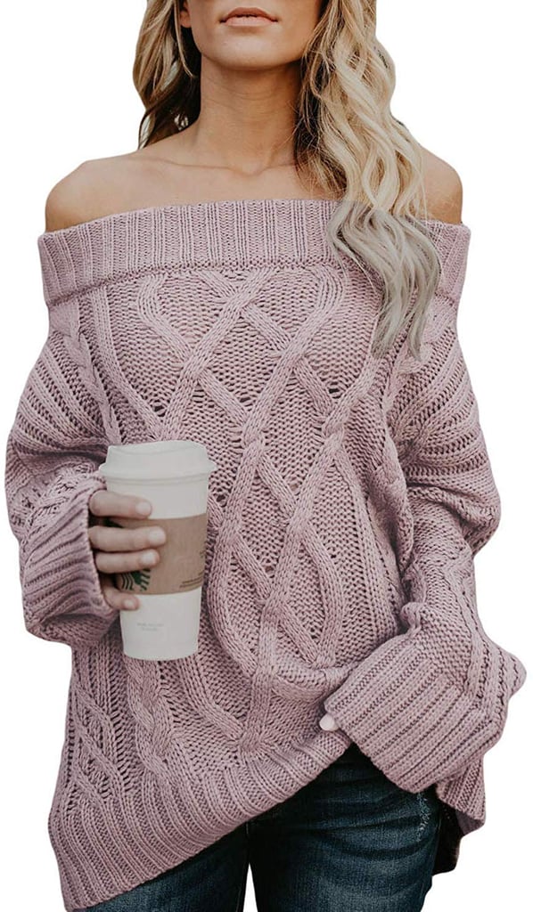 Astylish Knitted Off-the-Shoulder Oversized Sweater in Pink