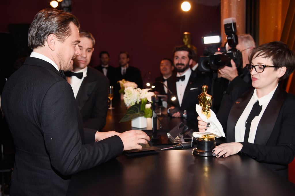 Leo Watched His Oscar Get Engraved