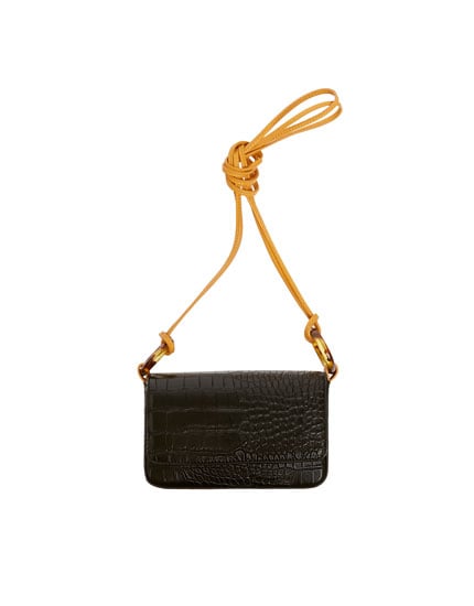 Pull&Bear Black Mock Croc Crossbody Bag