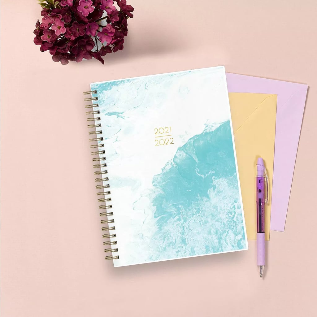 A Planner-and-Journal-in-One: Blue Sky May Designs 2021-22 Academic Planner and Notes in Marb Aqua