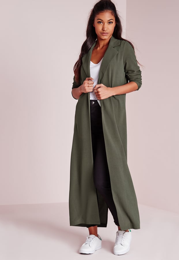 Missguided Long Sleeve Maxi Duster Coat Khaki ($48)