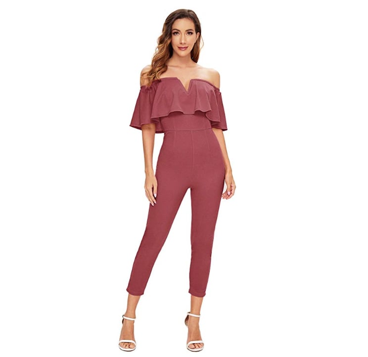 Verdusa Elegant Off Shoulder Ruffle High Waist Jumpsuit Best Jumpsuits on Amazon POPSUGAR