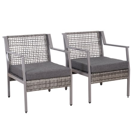 Outsunny 2 Piece Aluminium Rattan Wicker Outdoor Patio Cushioned Chair Set