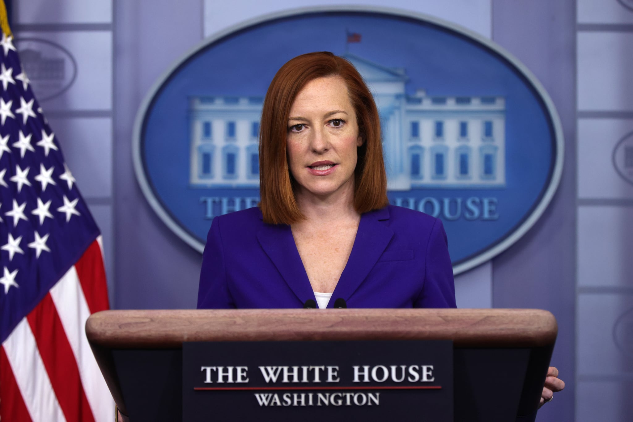 WASHINGTON, DC - MARCH 08:  White House Press Secretary Jen Psaki speaks during a daily press briefing at the James Brady Press Briefing Room of the White House March 8, 2021 in Washington, DC. Psaki held a briefing to answer questions from members of the press. (Photo by Alex Wong/Getty Images)