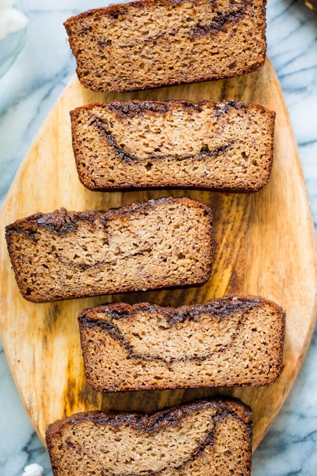 Paleo Banana Bread With a Chocolate Cinnamon Swirl