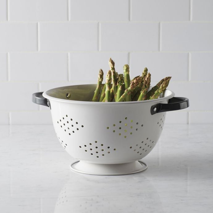 Metal Enameled Colander in White