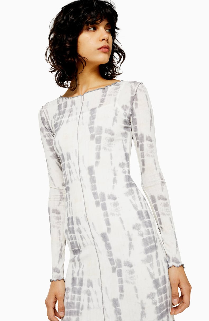 Topshop Long Sleeve Batik Mesh Midi Dress