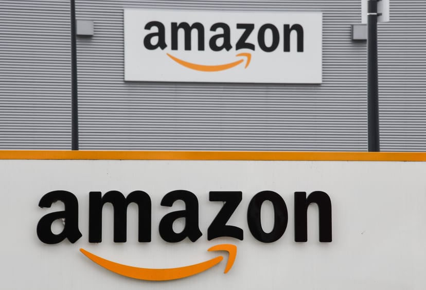 A picture shows the Amazon logo at the entrance area of the Amazon logistics centre in Lauwin-Planque, northern France, on March 4, 2019. (Photo by DENIS CHARLET / AFP)        (Photo credit should read DENIS CHARLET/AFP/Getty Images)