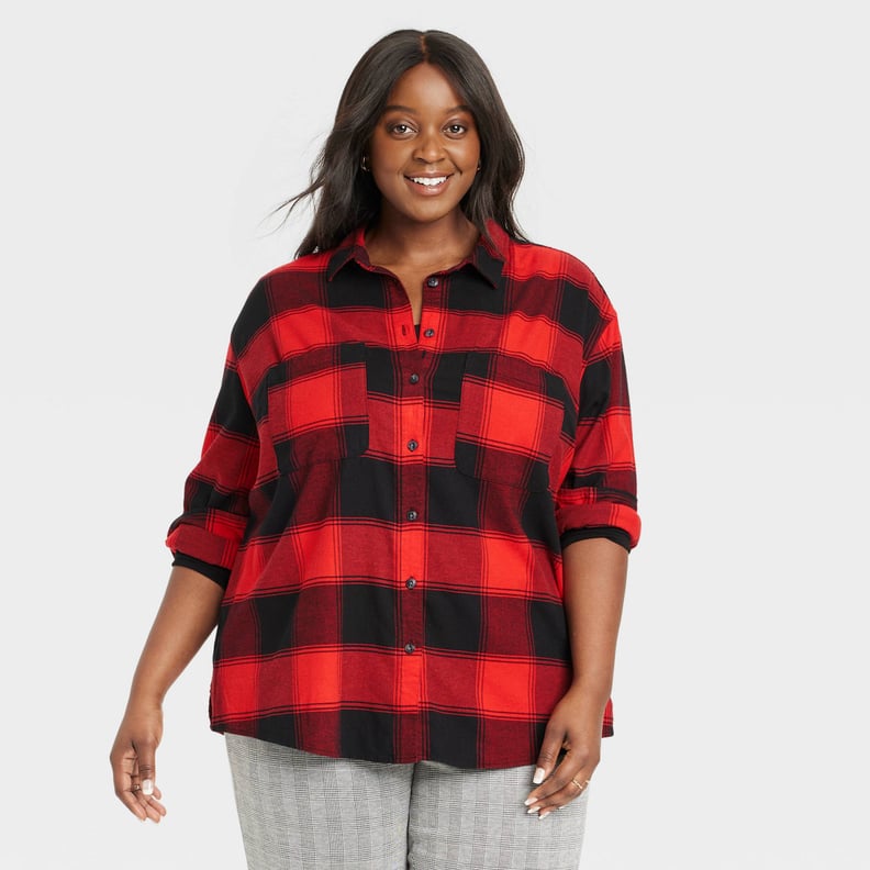 Best Cyber Monday Women's Apparel Deals at Target: Long-Sleeve Button-Down Flannel Tunic Shirt