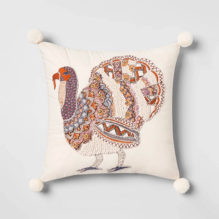 Embellished Turkey Mini Square Pillow in Cream Best Fall Decor From Target 2019 POPSUGAR