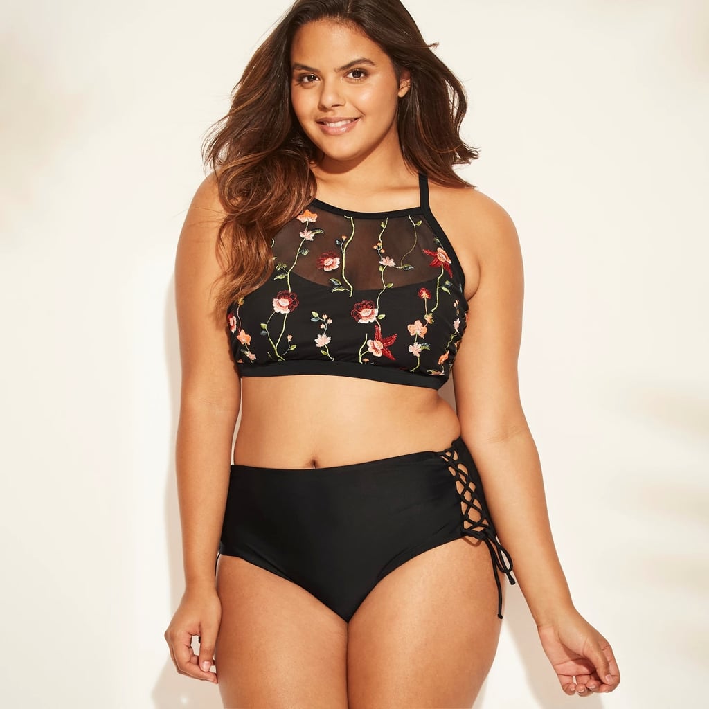 Plus-Size Embroidered Mesh High Top and Lace-Up High Waist Bikini Bottoms Best Plus-Size Swimsuits at Target | POPSUGAR Fashion Photo 4