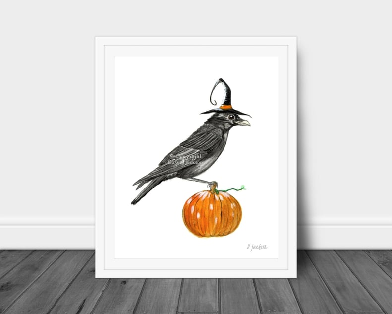 Halloween Witch Crow Watercolor Art Print