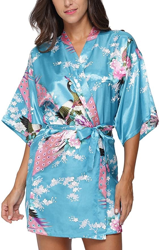 Light Blue Robe With Peacocks and Flowers