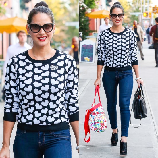 Olivia Munn Wearing Heart Sweater Popsugar Fashion