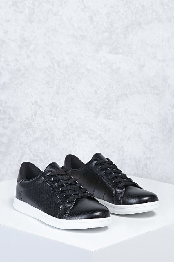 Forever 21 Perforated Faux Leather Sneakers | Cute Black Sneakers ...
