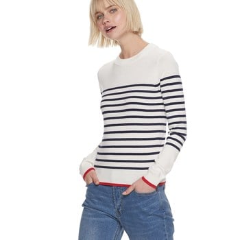Bracelet Sleeve Sweater in Heather Grey Maritime Blue Dots