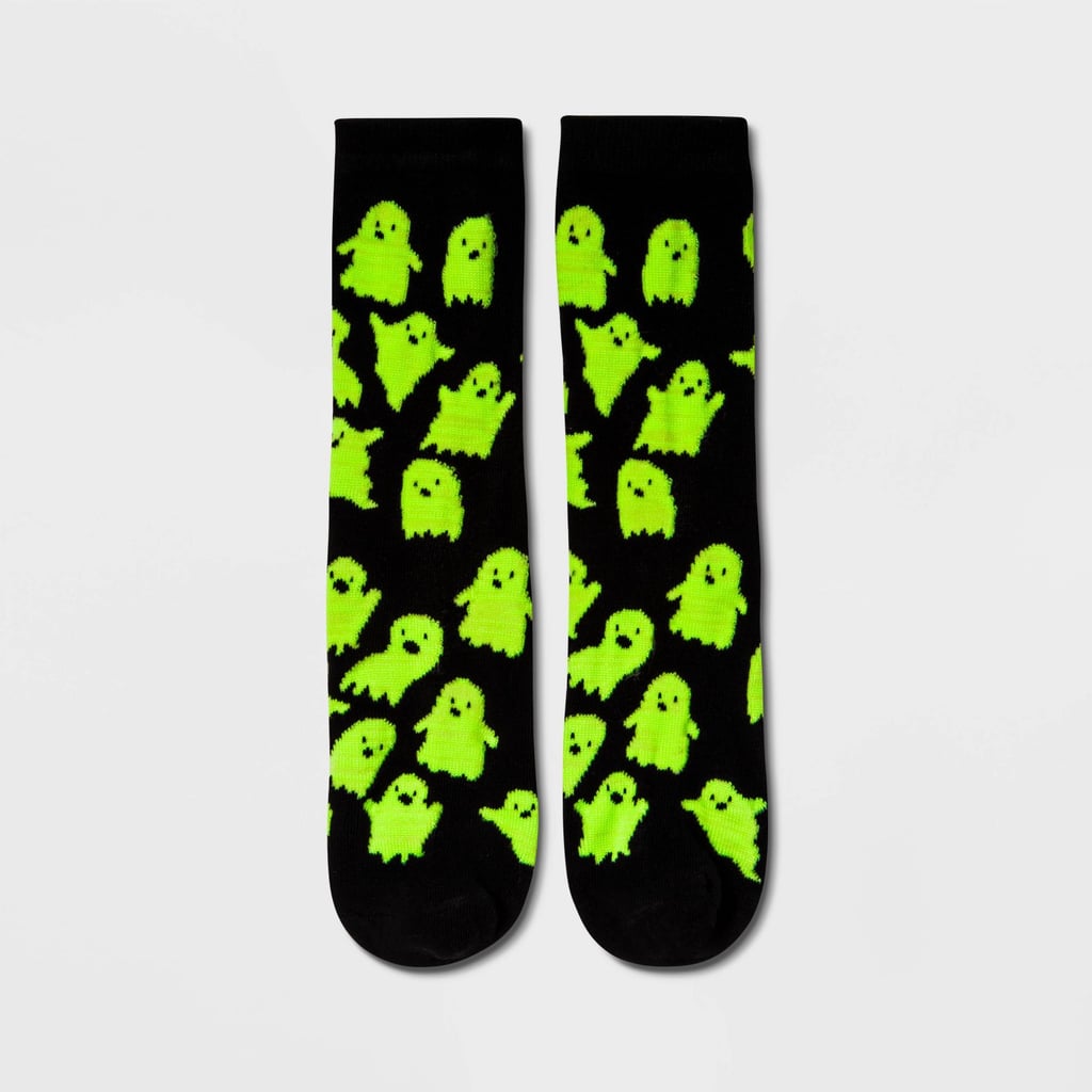 A Pair of Fun Socks: Women's Glow in the Dark Ghost Halloween Crew Socks