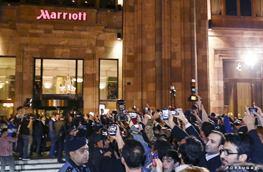 A large crowd gathered outside the family's hotel on Wednesday.