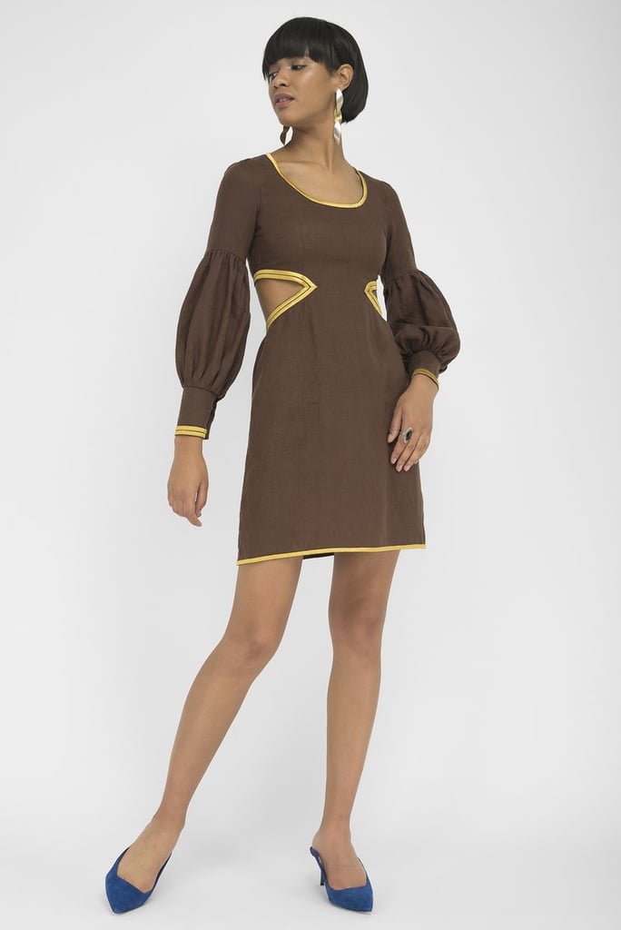 FANM MON LVIV Expresso Linen Side and Back Open Detail Mini Dress