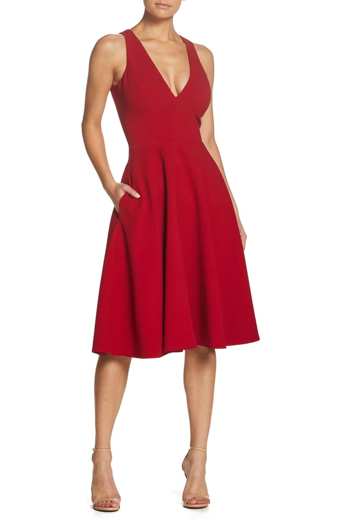 fit and flare tea length dress