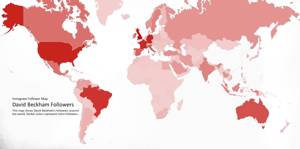 Instagram also released the top 10 countries ranked by number of David Beckham followers: the UK is first (of course), followed by the US, Germany, France, and Brazil. Canada rounds out the top 10.