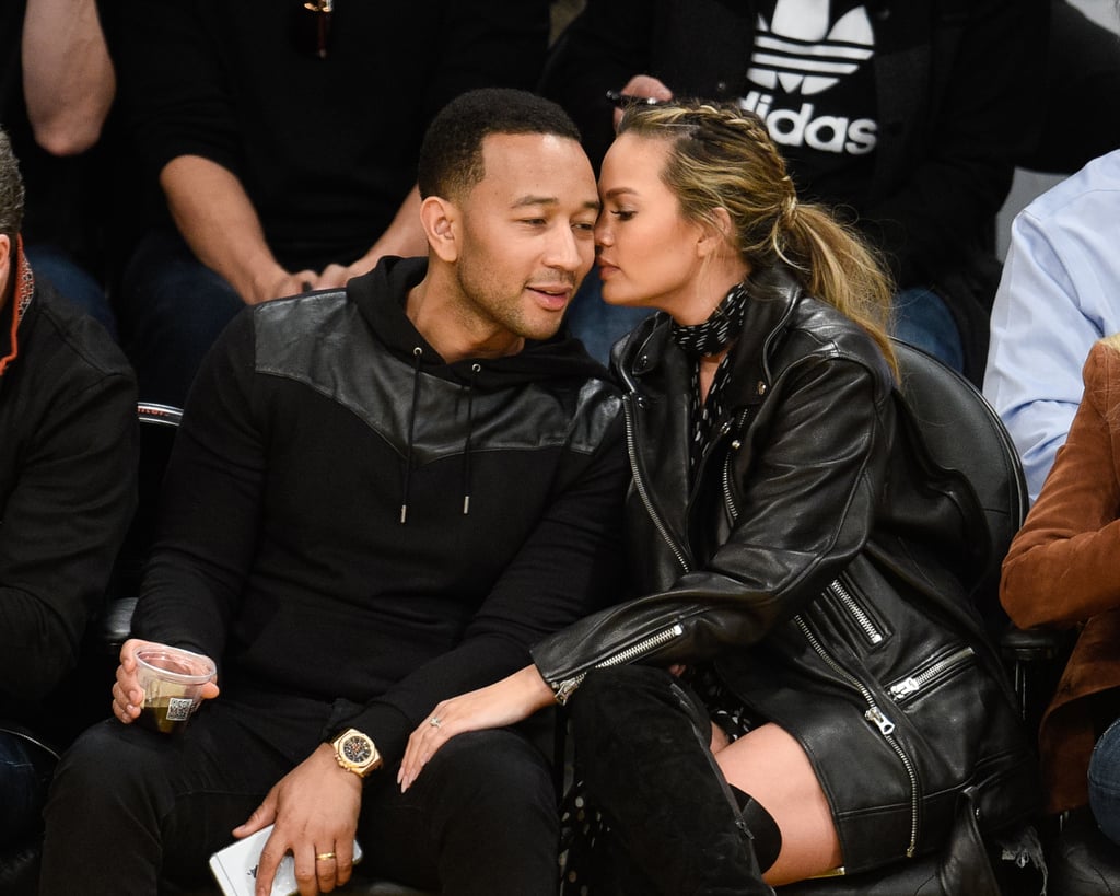 John Legend and Chrissy Teigen at Lakers Game March 2016