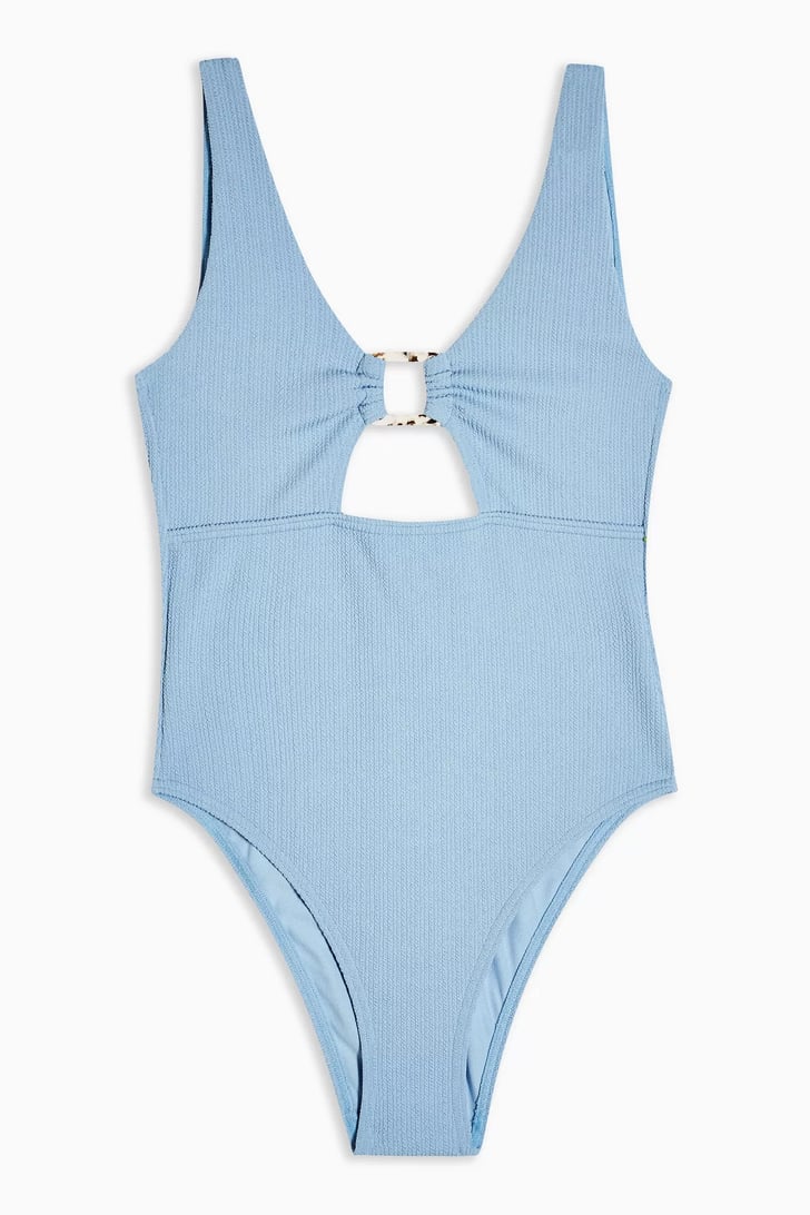 Topshop Blue Crinkle Ring Cutout Swimsuit | Chrissy Teigen and Luna in ...