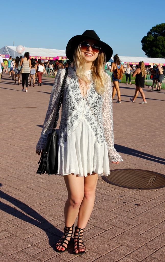 A long-sleeved lace dress isn't what you expect to see on a near-90-degree day, but this festivalgoer was completely comfortable in her Free People look.