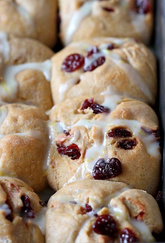 Whole-Wheat Hot Cross Buns With Dried Cherries and Lemon