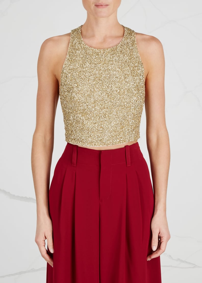 Alice + Olivia Tru Gold Cropped Sequinned Top