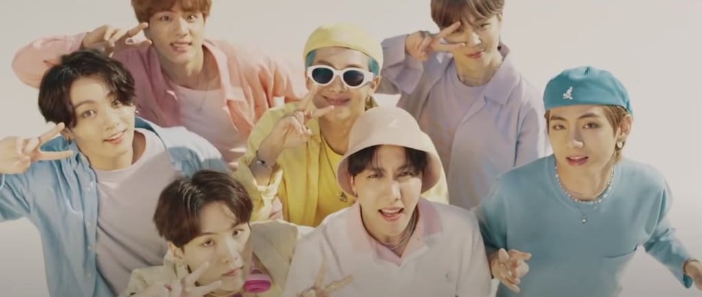 Tag yourself — we're RM rocking all yellow with white sunglasses.