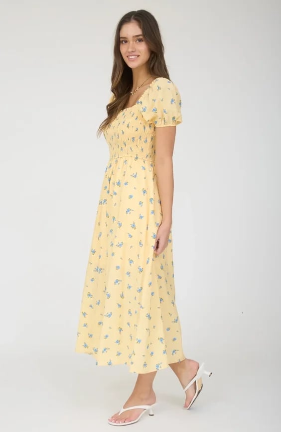 August Sky Puff Sleeve Midi Dress