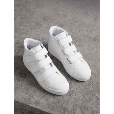 Burberry Perforated Check Leather High-Top Sneakers