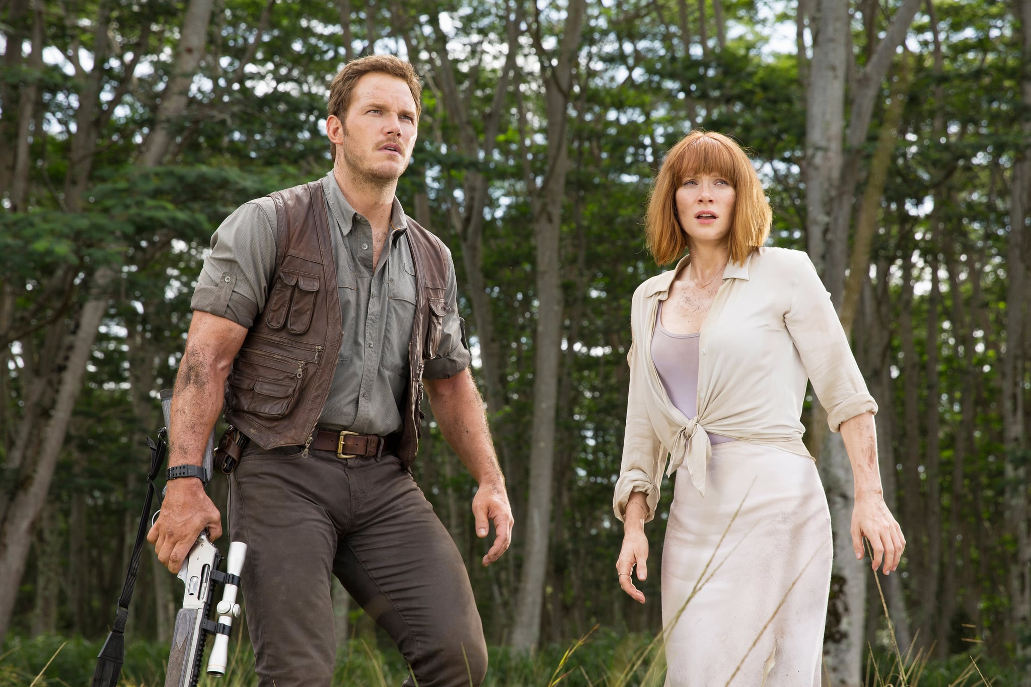 JURASSIC WORLD, from left: Chris Pratt, Bryce Dallas Howard, 2015. ph: Chuck Zlotnick/Universal Pictures/courtesy Everett Collection