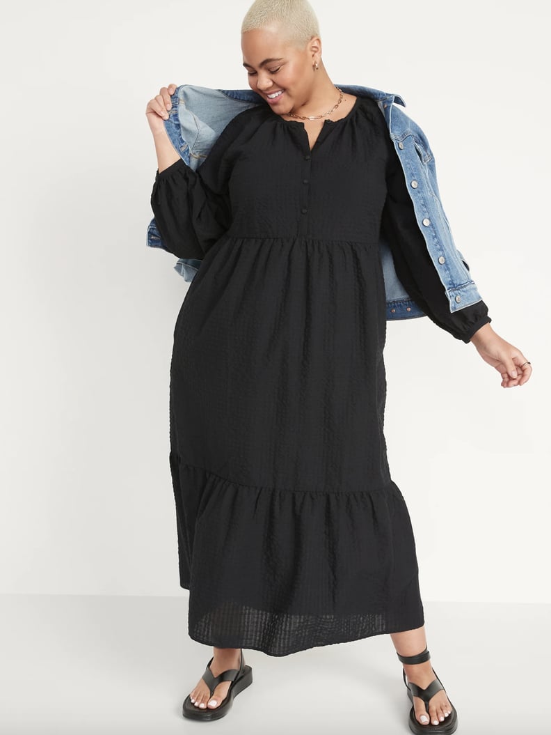 Old Navy Seersucker Long-Sleeve All-Day Maxi Swing Dress