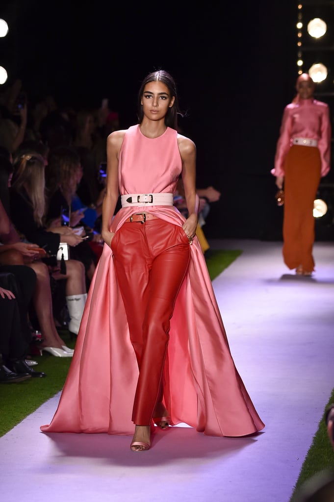 A Pink Dress Over Pants on the Brandon Maxwell Runway during New York Fashion Week