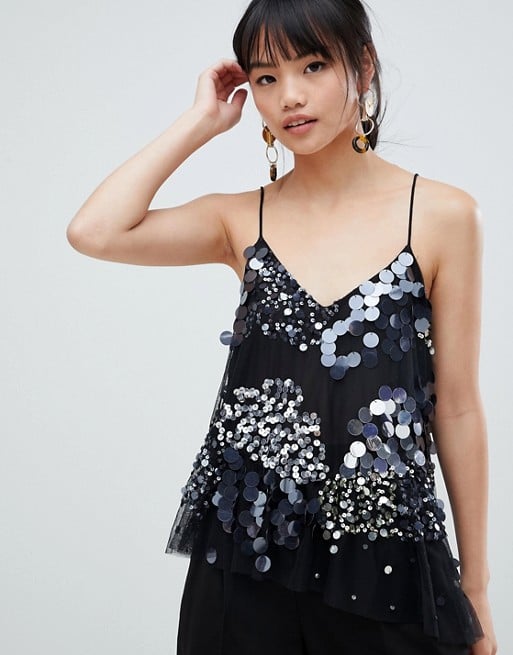 River Island Petite Cami Top With Sequin Embellishment in Black