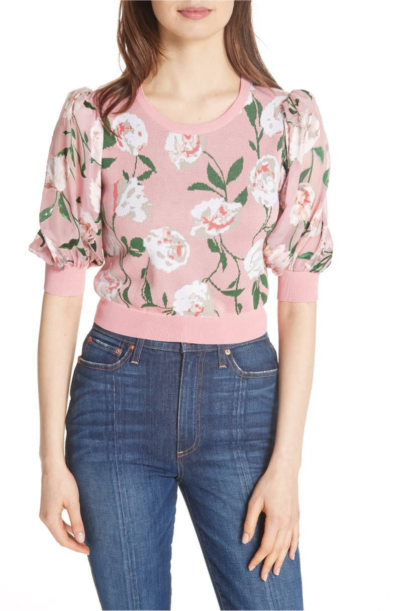 Alice + Olivia Brandy Floral Puff Crop Sweater