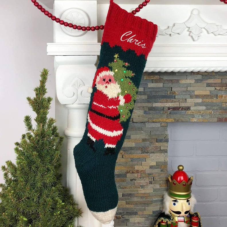 Personalized Stocking: Camp Kitschy Knits Personalized Hand Knit Vintage Santa Stocking