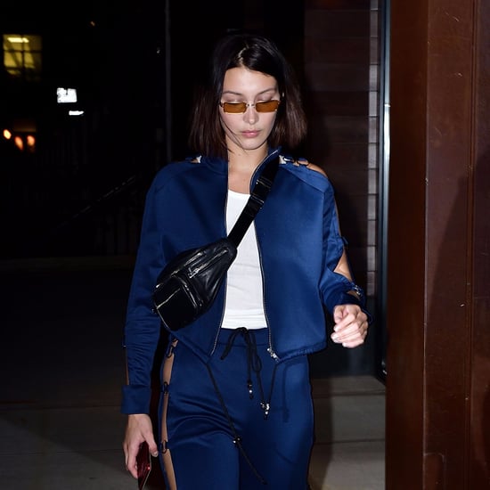 Bella Hadid in Lace-Up Pants at Fashion Week Spring 2018