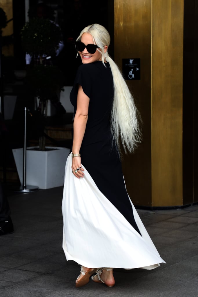 Rita Ora Wears Superlong Platinum Blonde Ponytail