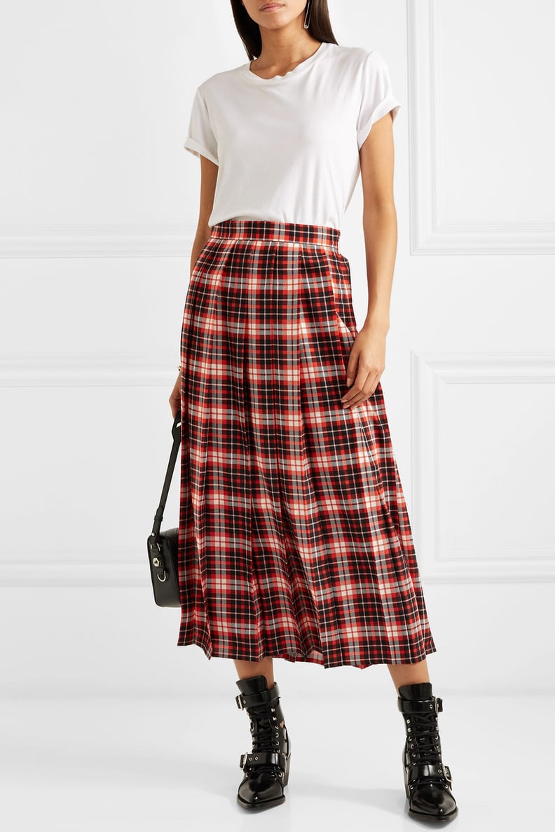 MSGM Pleated Tartan Midi Skirt