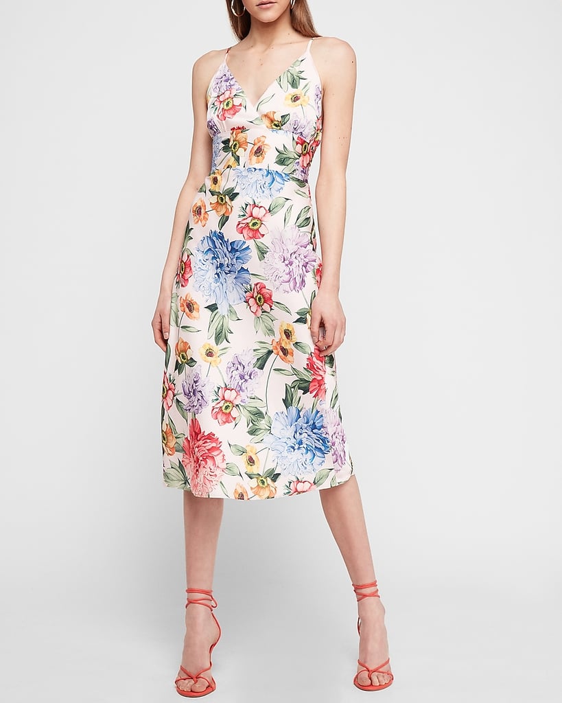 Express Satin Floral Wrap Front Midi Slip Dress | The Best Clothes on ...