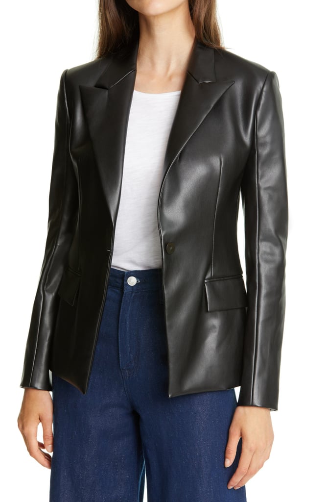 Theory Peaked Lapel Faux Leather Blazer