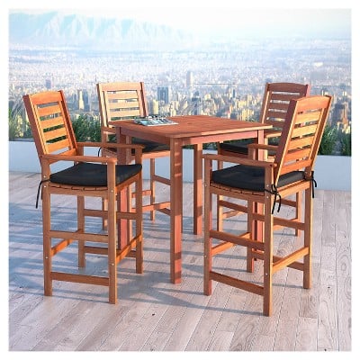 CorLiving Miramar 5pc Square Wood Patio Bar Height Dining Set