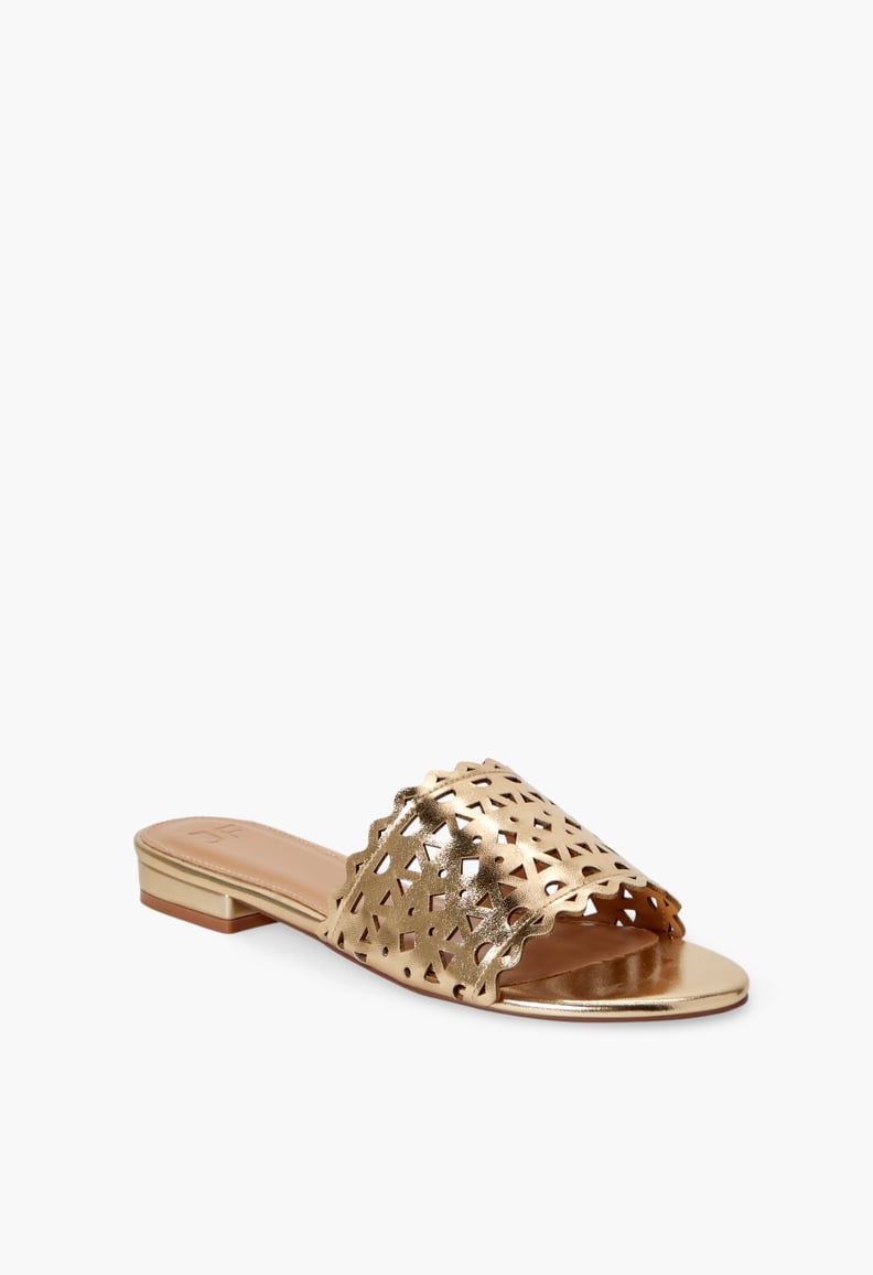 Ayesha Curry x JustFab Simone Slide Sandal in Gold