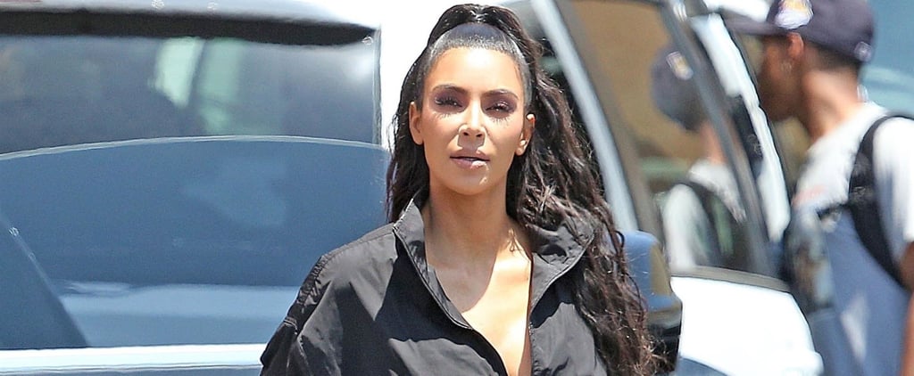 Kim Kardashian Wearing Yeezy Slides and Socks